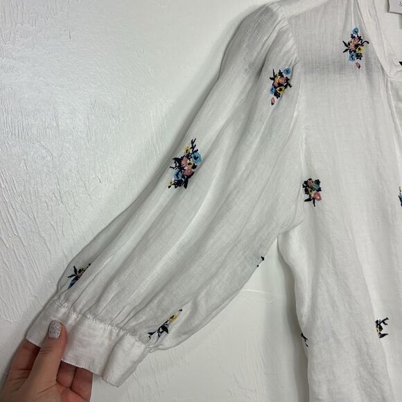 ❤️Last Chance Charter Club Luxury Linen Embroidered 3/4 Sleeve Blouse Top Size M - Picture 3 of 11